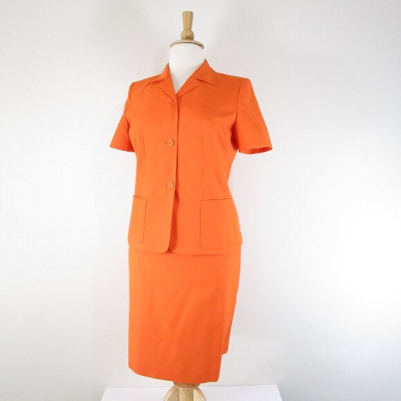 Le Suit Plus Size Solid Orange Short Sleeve Skirt Suit 14 Formal Business Career - Picture 10 of 10
